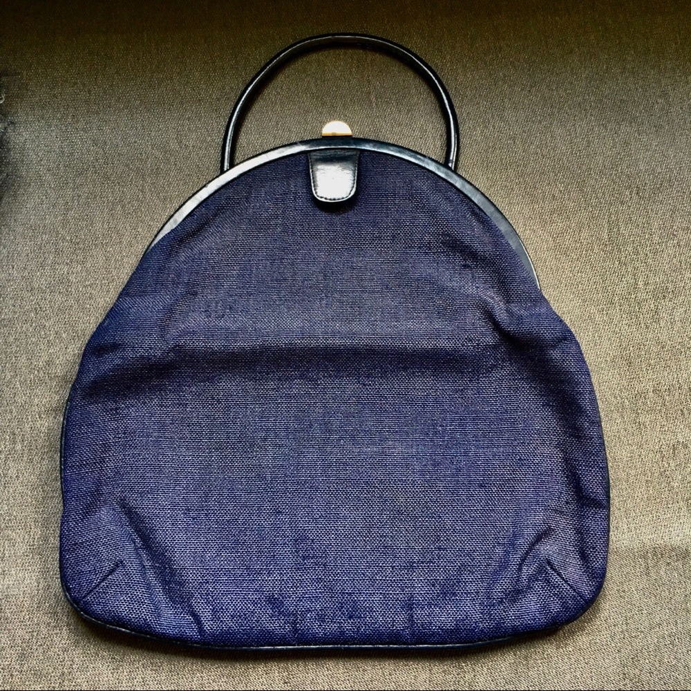 Vintage Top Handle Bag Navy Linen